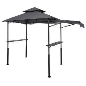 Grill Gazebo, 8 x 5 ft Double-Tiered Top, BBQ Gazebo with Extra Awning, Powder-Coated Steel Patio Grill Shelter with 2 Side Shelves