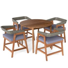 5 Pieces Patio Dining Set with Cushions and PE Rattan Backrest for Garden and Backyard