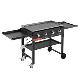 Gas Griddle, 4-Burner Flat Top Grill, 36 inch Grill Plate Foldable Propane Griddle with Wheels, 60000 BTU Outdoor Flat Top Grills for Pan-Frying