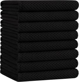 100% Cotton Oversized Waffle Weave Kitchen Dish Towels, Ultra Soft Absorbent Quick Drying Cleaning Towel, 20 x 28 Inches, 8-Pack, Black