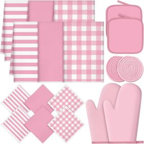 18 Pcs Pink Kitchen Decor Accessories Set Oven Mitts Pot Holders Kitchen Towels Dishcloths Oven Gloves Dish Towels Heatproof Potholders Pink and