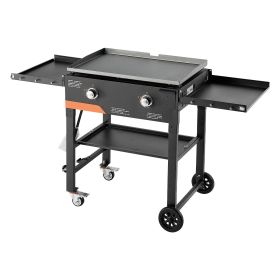 Gas Griddle, 2-Burner Flat Top Grill, 28 inch Grill Plate Foldable Propane Griddle with Wheels, 30000 BTU Outdoor Flat Top Grills for Pan-Frying