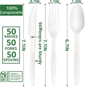 7In 200Pcs 100% Compostable Forks and Spoons Utensils Cutlery Silverware Heavyduty Eco-friendly Disposable Plastic free Forks and Spoons Utensils