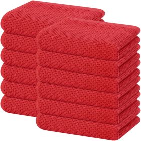 100% Cotton Waffle Weave Kitchen Dish Towels, Ultra Soft Absorbent Quick Drying Cleaning Towel, 13 x 28 Inches, 12-Pack, Red