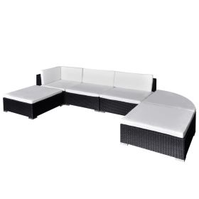 Lounge Set Black PE Rattan Large Modular Lounge Set