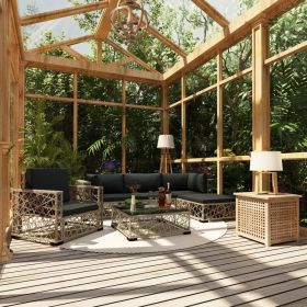 Garden Lounge Set Grey PE Rattan, powder-coated steel, tempered glass