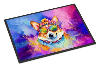 NEW Corgi Hippie Dawg Doormat Front Door Mat Indoor Outdoor Rugs for Entryway, Non Slip Washable Low Pile, 18H X 27W