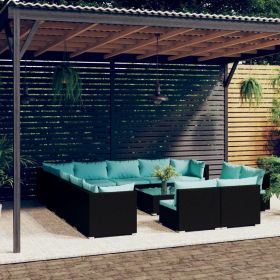 Garden Lounge Set Black PE Rattan Large Garden Lounge Set