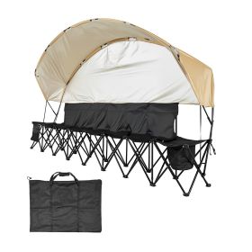Portable Folding Bench, 6 Seat Soccer Bench with Storage Pockets Cup Holders & Carrying Bag, Lightweight Sideline Seating with Sunshade for Footb